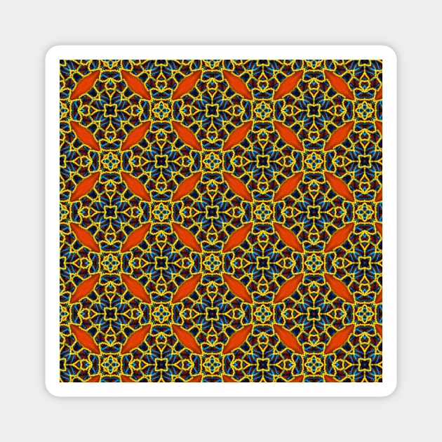 Blue, Yellow and Orange Beadwork Inspired Print Magnet by annaleebeer
