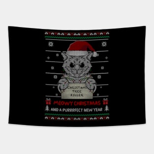 Meowy Christmas - cat funny tshirt Tapestry