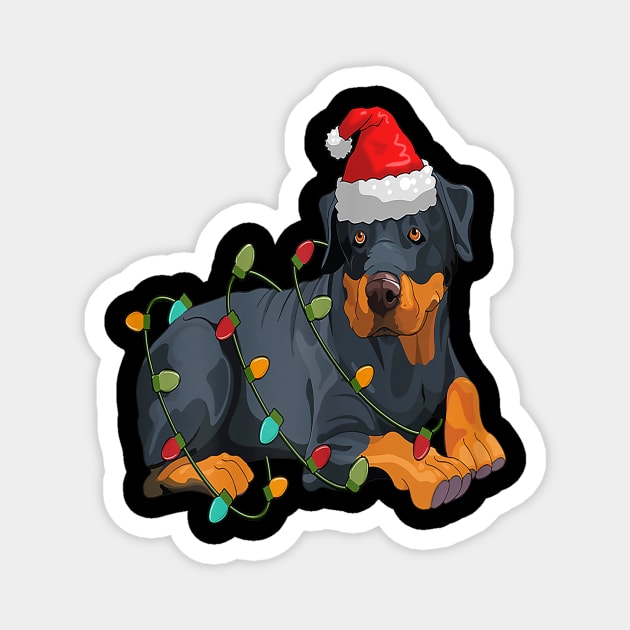 Rotwiller Christmas Pajama Santa Hat Lights Gift Dog Lover Magnet by Barnard