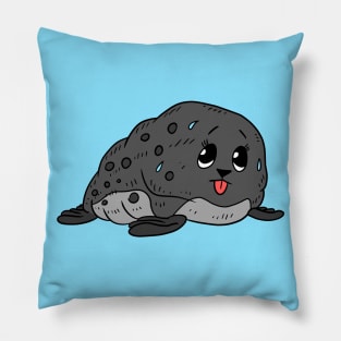 a cute kawaii and sweaty fat seal. ocean animal. Pillow