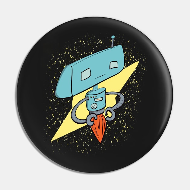 Retro Flying Robot 1950’s Science Fiction Cartoon Style Pin by JonnyVsTees