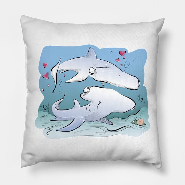 Hammerhead Couple (Color) Pillow by Jason's Doodles