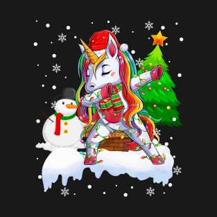 Christmas Lights Dabbing Unicorn Funny Dab Dance Unicorn Xmas Girls Women T-Shirt