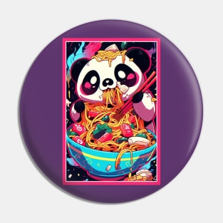 Anime Cute Panda eating Ramen | Cute Anime Panda Kawaii Design Pin