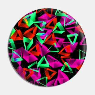 3D Green Pink Red Triangles on Black Abstract Pin