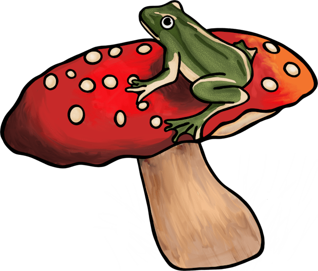 Frog on a Mushroom Kids T-Shirt by Slightly Unhinged