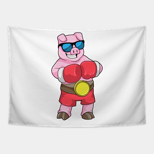 Pig as Boxer with Boxing gloves Tapestry by Markus Schnabel