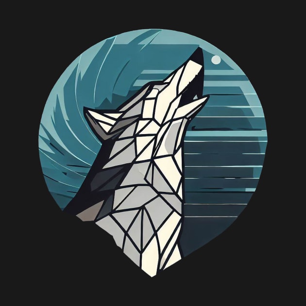 Geometric wolf howling to the moon by Viking shop