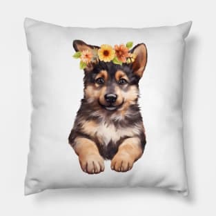 Watercolor German Shepherd Dog with Head Wreath Pillow