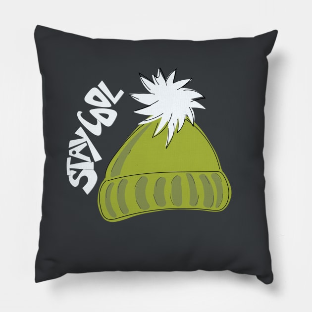 Whimsical cartoon toque with Stay Cool illustrated text Pillow by Angel Dawn Design