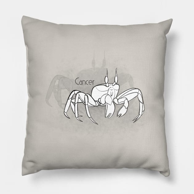 Zodiac sign Cancer - Black and white lineart Pillow by Red Fody