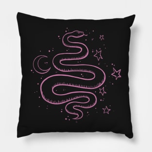 Mystical Serpant Moon and Stars Pink Digital Illustration Pillow