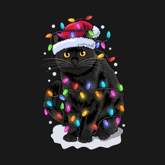 Disover Cat Christmas Santa Hat Christmas Light - Cat Christmas - T-Shirt