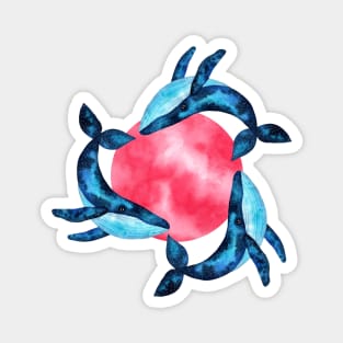 Three space watercolor whales and pink bubble Magnet