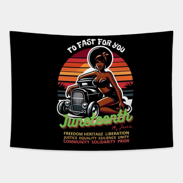 HotRod - Vintage Retro Dawn After Dusk: A  Pin-up 19 June Juneteenth Tribute Tapestry by LollipopINC