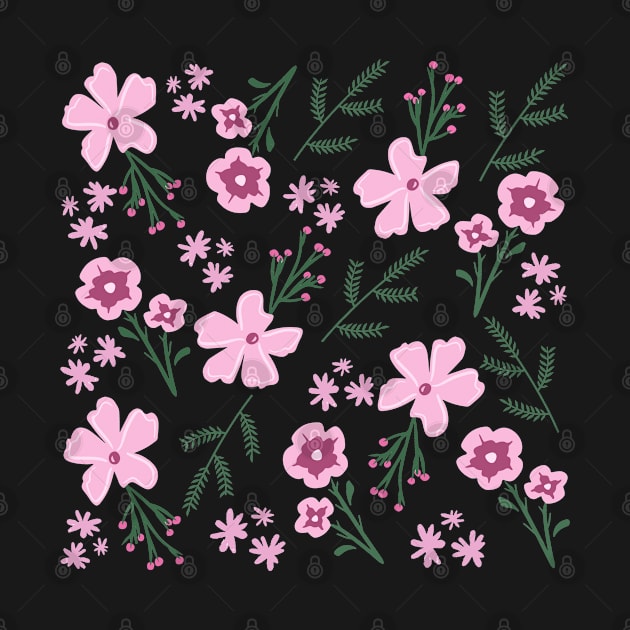 Pink wildflowers exotic flowers pattern on black background by CuTeGirL21
