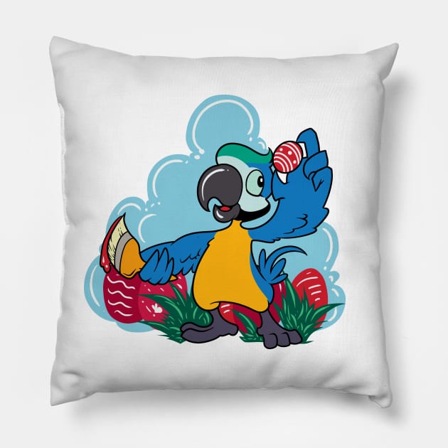 Parrot painting Easter eggs on Easter - Easter Parrot Pillow by Modern Medieval Design