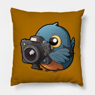 cute bird with a dslr camera Pillow