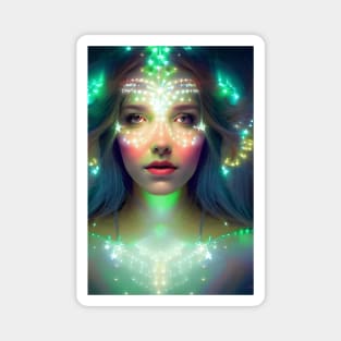 Glowing Green Stars - Goddess of Light Digital Fantasy Artwork Magnet