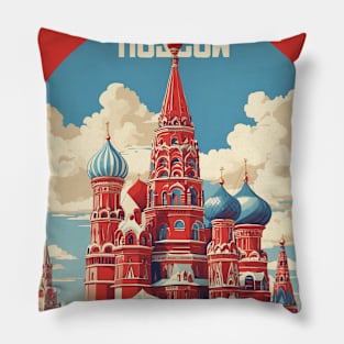 Moscow Russia Vintage Tourism Poster Pillow