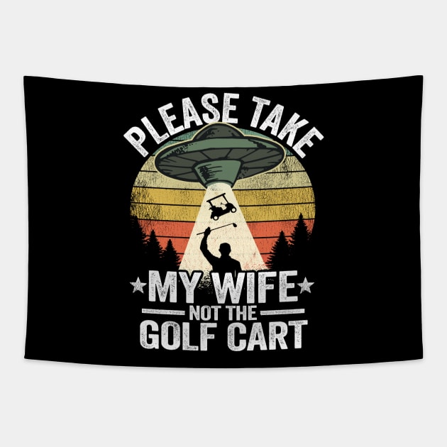 Golfing Golf Funny UFO Abduction Golf Cart Vintage Tapestry by Kuehni