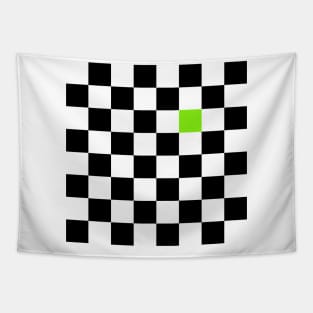 Checkered Black and White with One Lime Green Square Tapestry