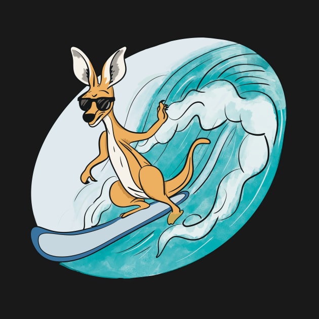 Funny Australian Surfing Kangaroo by LozsArt