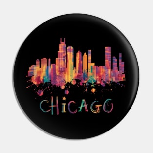 Chicago Skyline Cityscape Watercolor Chicago Flag Illinois Pin