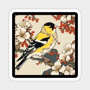 Vintage Goldfinch in Yellow Japanese Blossoms Bird Watching Dad Magnet