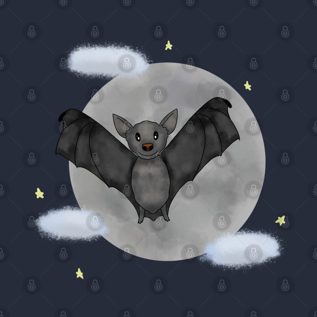 Bat flying over moon by Antiope