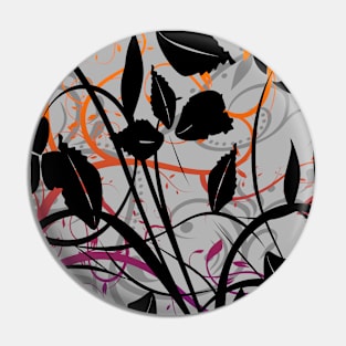 Silhouette with Tribal Shadows with Floral Branches - Grey Background Pin