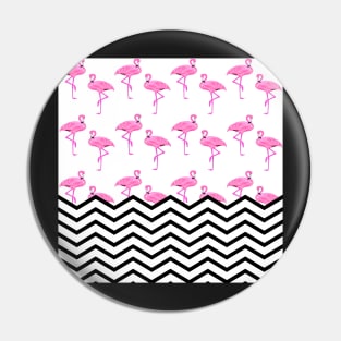 Pink Flamingos Pattern with Chevron Stripes Pin