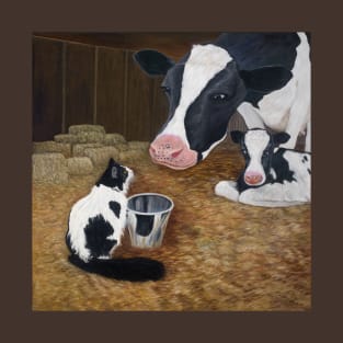 Tuxedo Cat with Cow and Calf T-Shirt