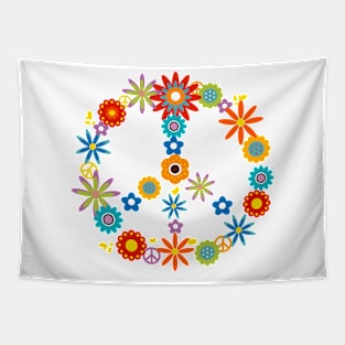 retro flowers peace symbol Tapestry