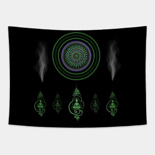 Green Chakra Mandala, Anahata Energy. Buddha. Tapestry