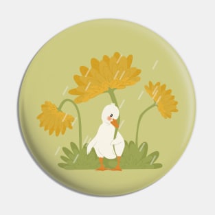 Duck and yellow flowers under the rain Pin