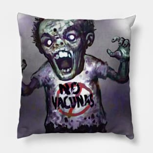 Zombie with "no vaccines" shirt Pillow