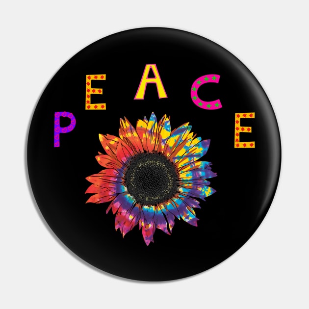 Peace with colorful sunflower Pin by JodyzDesigns