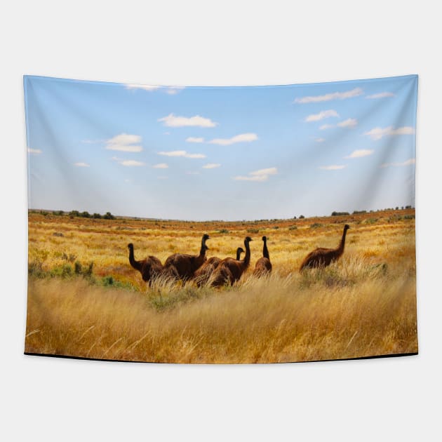 Emus in the Outback! Tapestry by Mickangelhere1