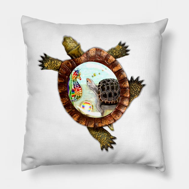 Turtle and Seahorse Pillow by KC Morcom aka KCM Gems n Bling aka KCM Inspirations