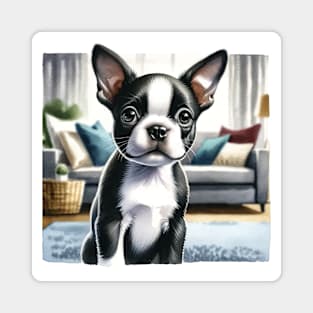 Watercolor Boston Terrier Puppies - Cute Puppy Magnet