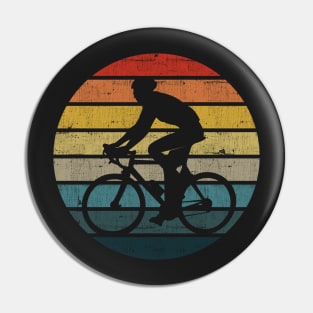 Bicyclist Silhouette On A Distressed Retro Sunset print Pin