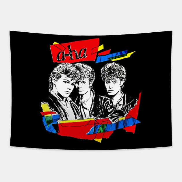 Vintage Styled 80s A-Ha Design (on black) Tapestry by DankFutura