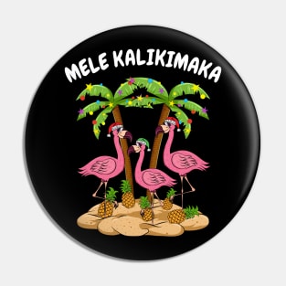 Mele Kalikimaka Merry Christmas Hawaiian Pink Flamingo Pin