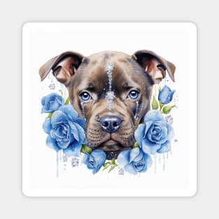 Staffy And Blue Roses Magnet