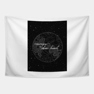 courage, dear heart- C.S. Lewis quote in starry night with moon illustration Tapestry