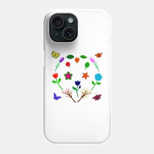 Scattered Flowers and Butterflies, no background Phone Case