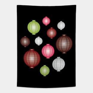 Lanterns | Mid Autumn Festival | Maroon Pink Green | Black Tapestry