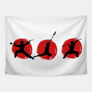 Wushu Javelin Spear Poses Silhouettes Tapestry