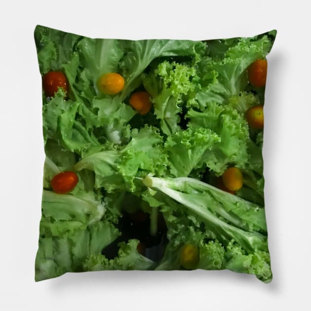 Lettuce and Cherry tomato salad greens. Pillow by FOGSJ